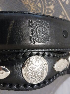 Cinch Black Leather Western Belt with Silver Conchos 34